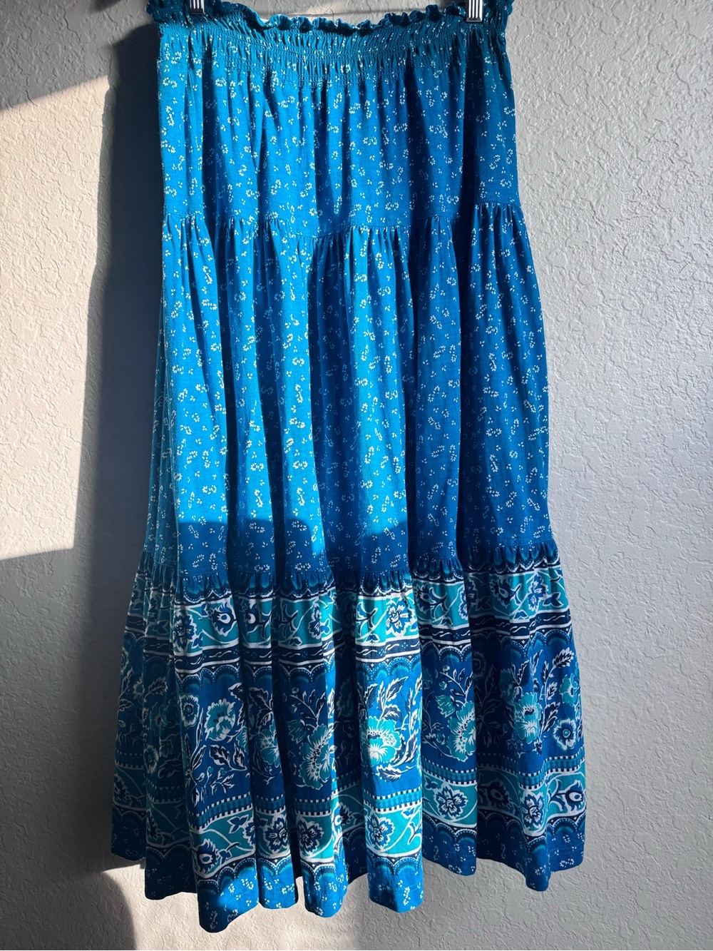 Vintage Carole Little St. Tropez Wear Blue Tiered Cotton Midi Skirt Women’s L